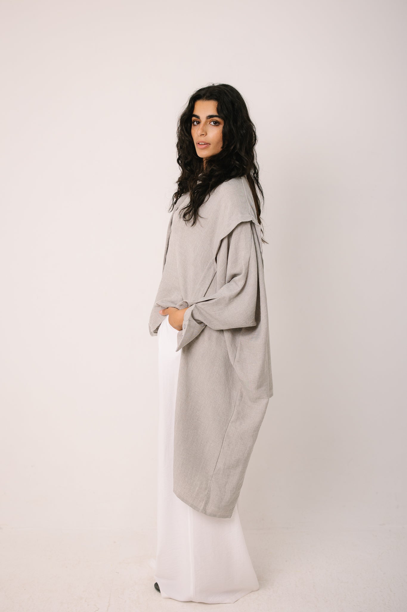 Layered Textured Shirt - Light Grey