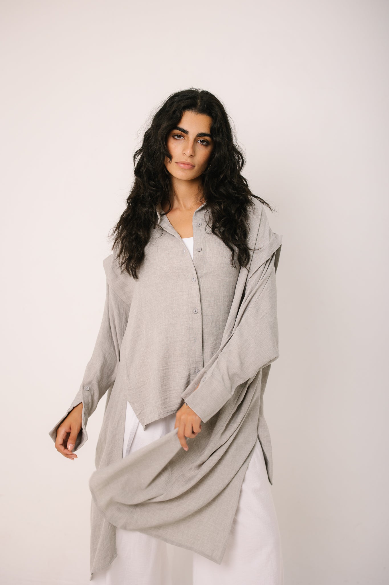 Layered Textured Shirt - Light Grey