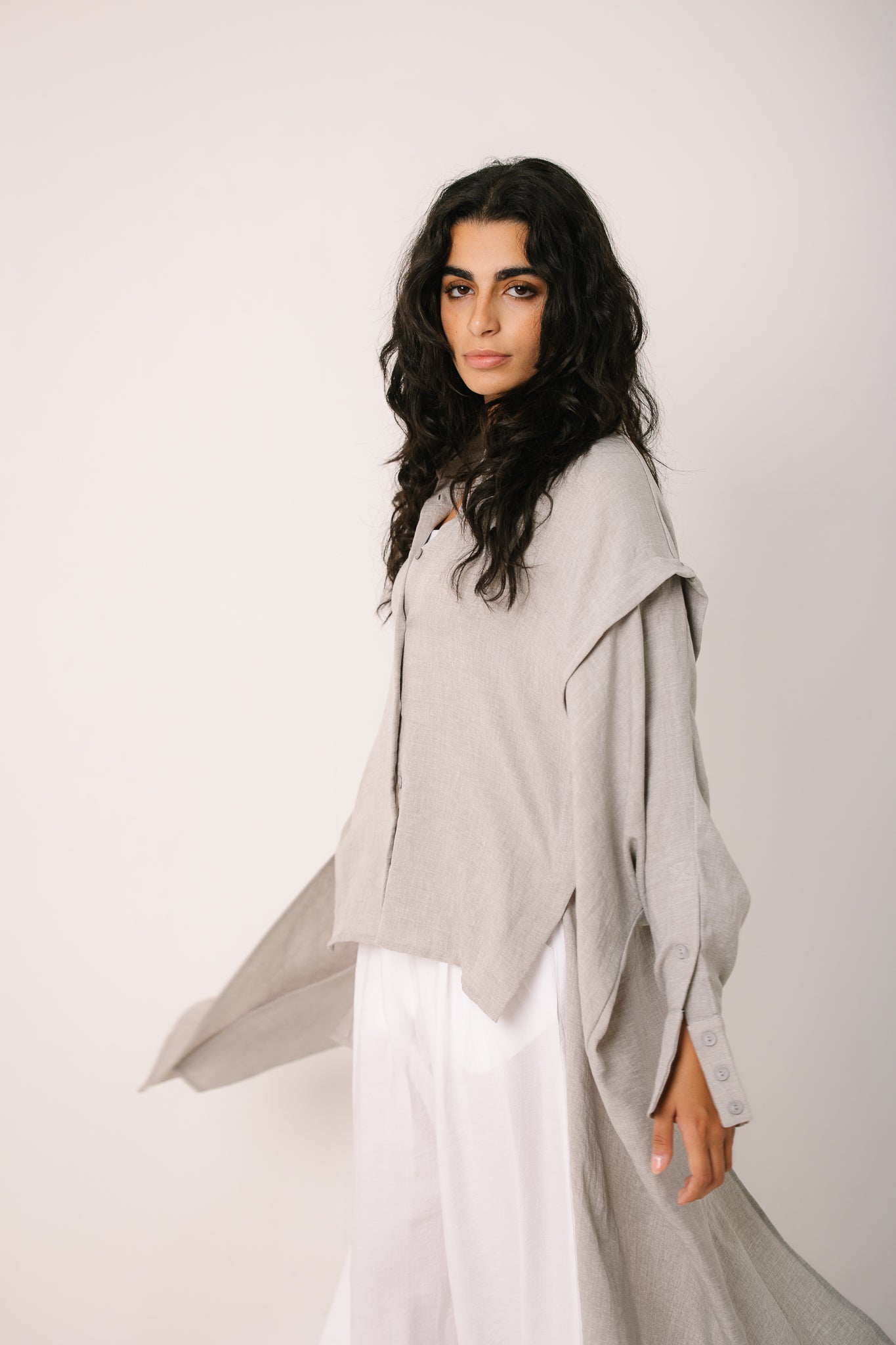 Layered Textured Shirt - Light Grey