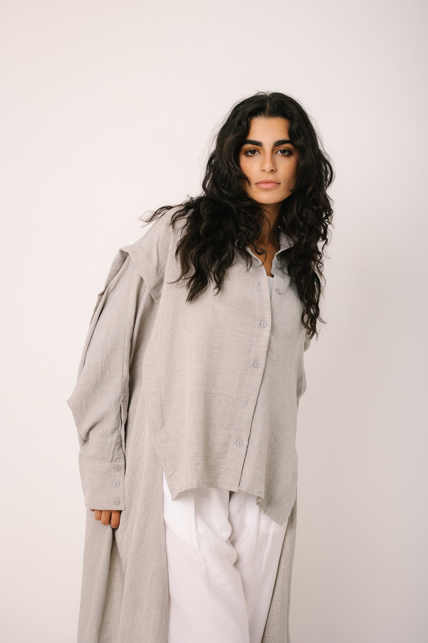 Layered Textured Shirt - Light Grey