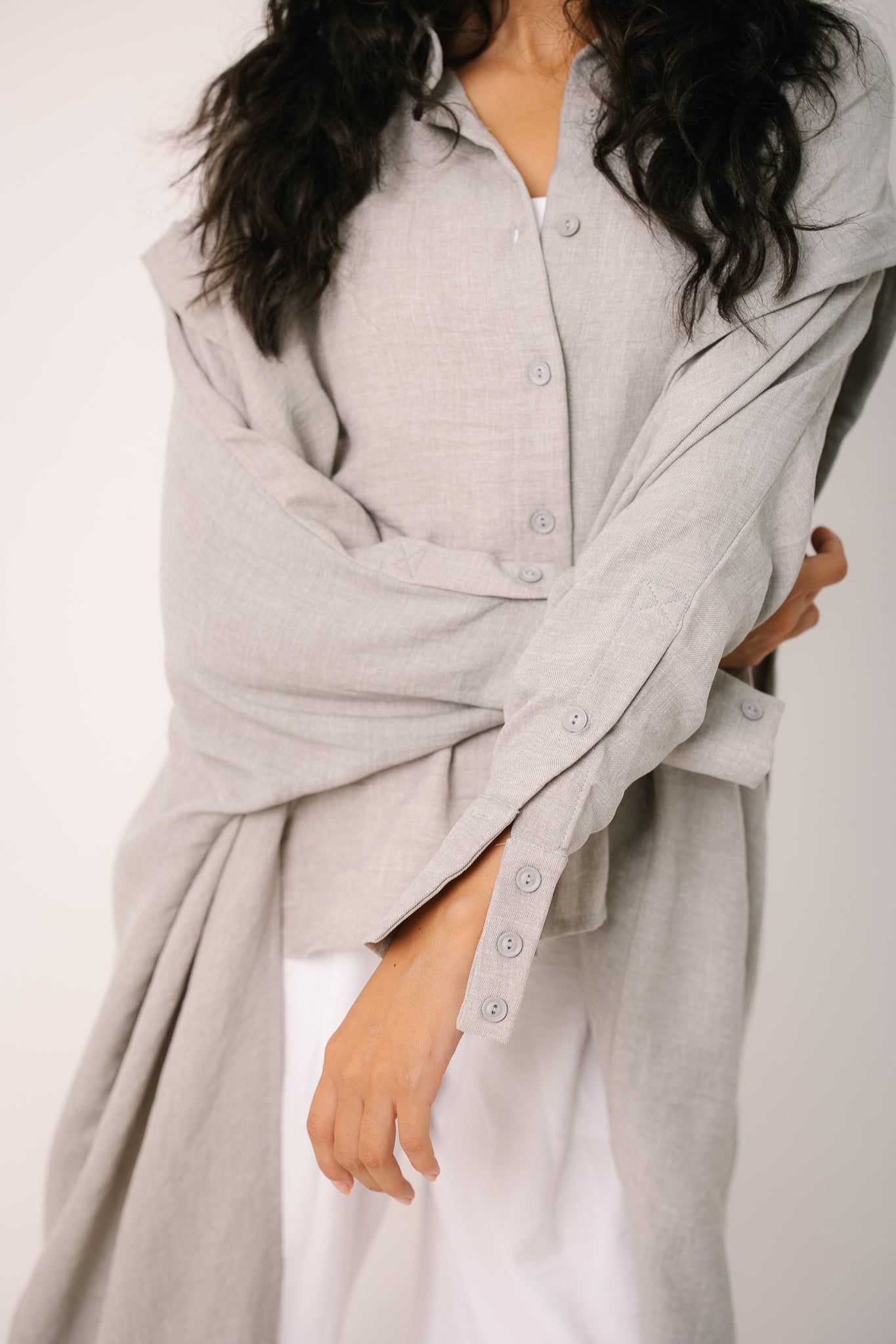 Layered Textured Shirt - Light Grey