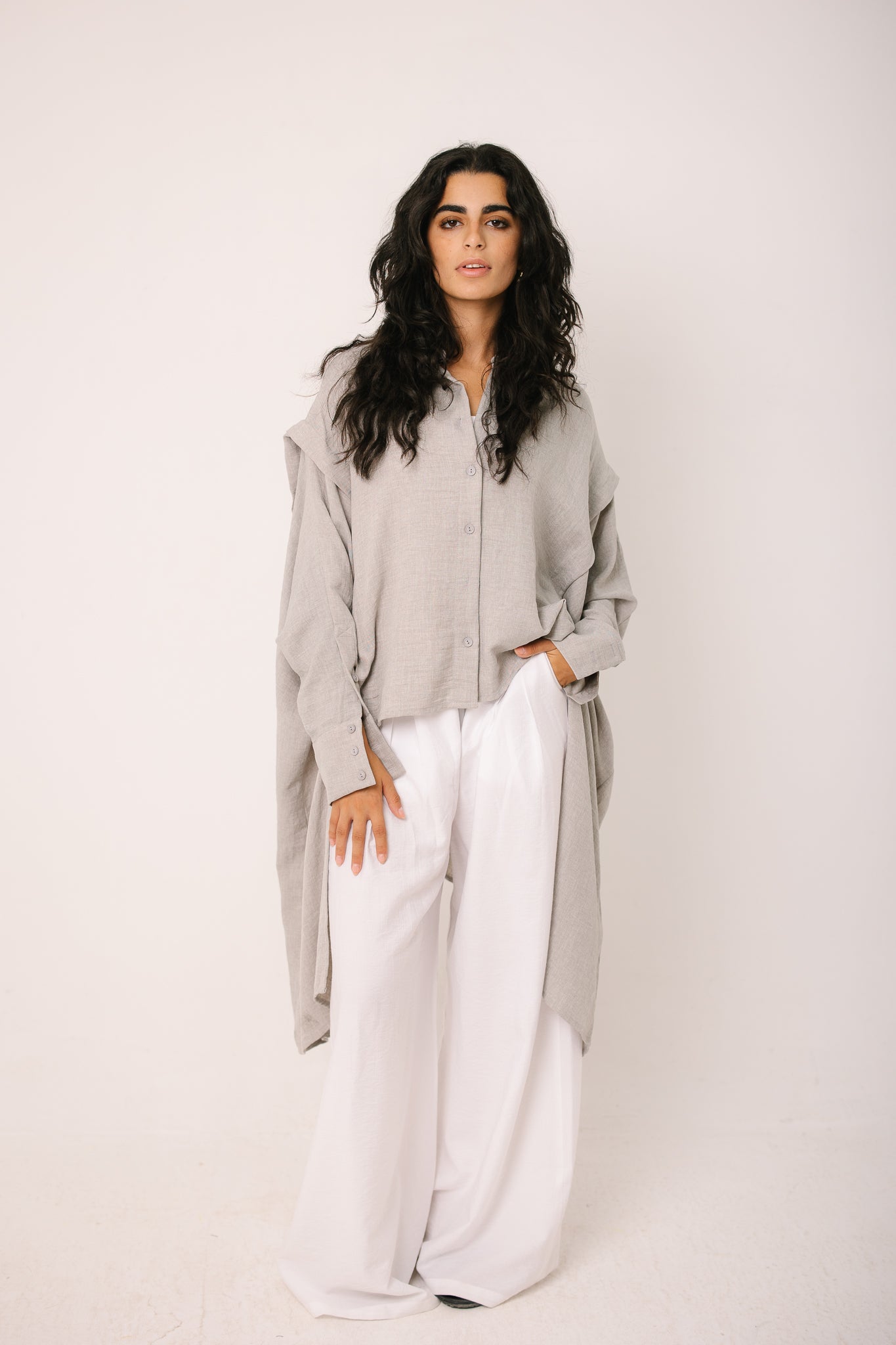 Layered Textured Shirt - Light Grey