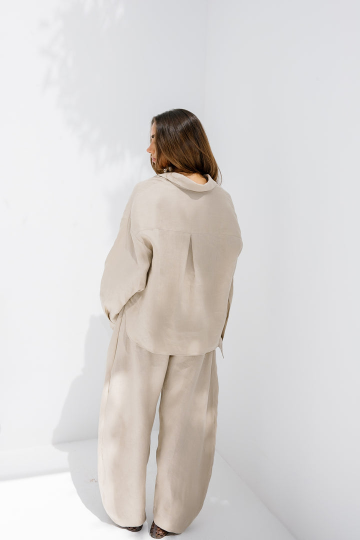Double Buttoned Linen Pants - Beige