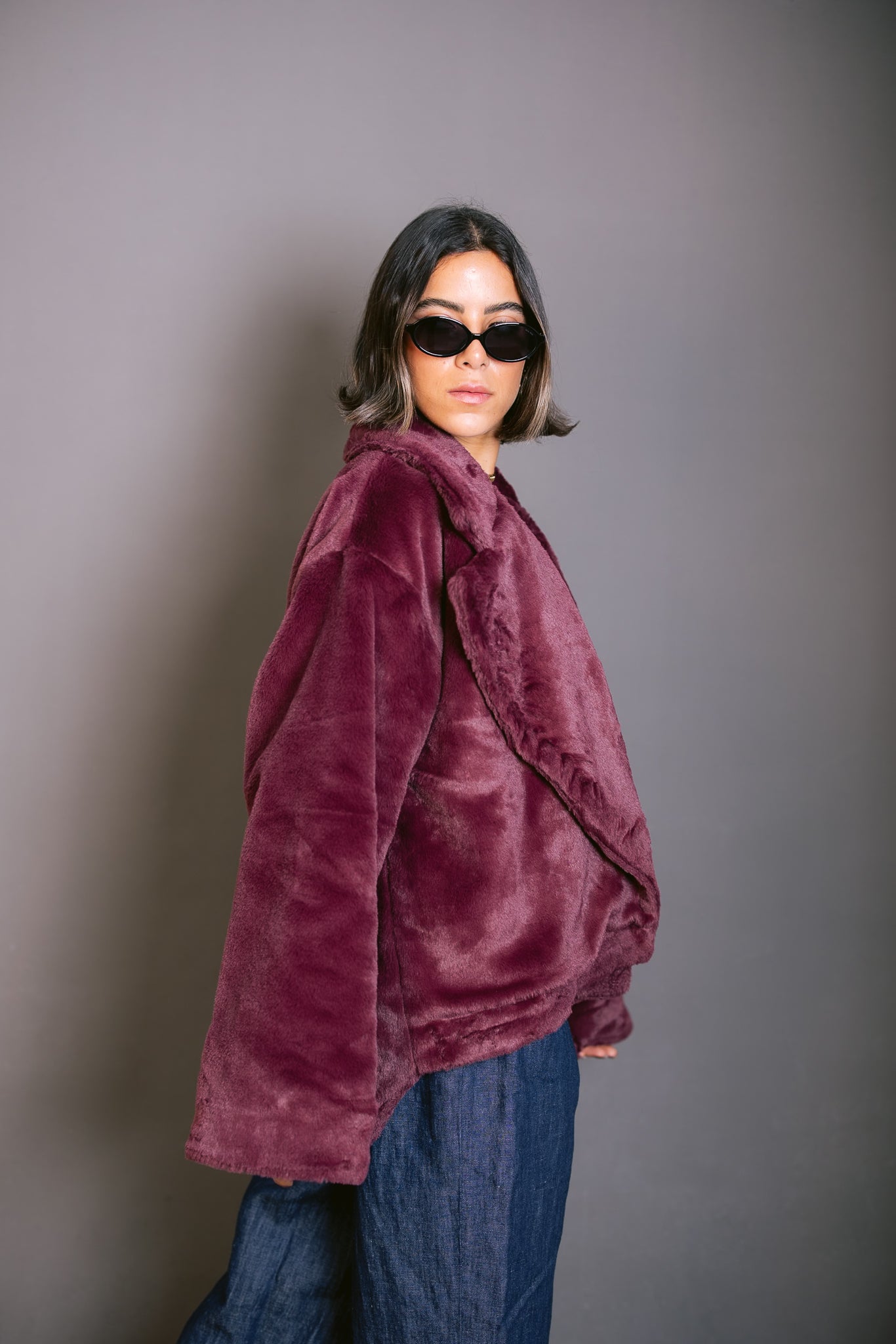 Faux Fur Jacket - Burgundy