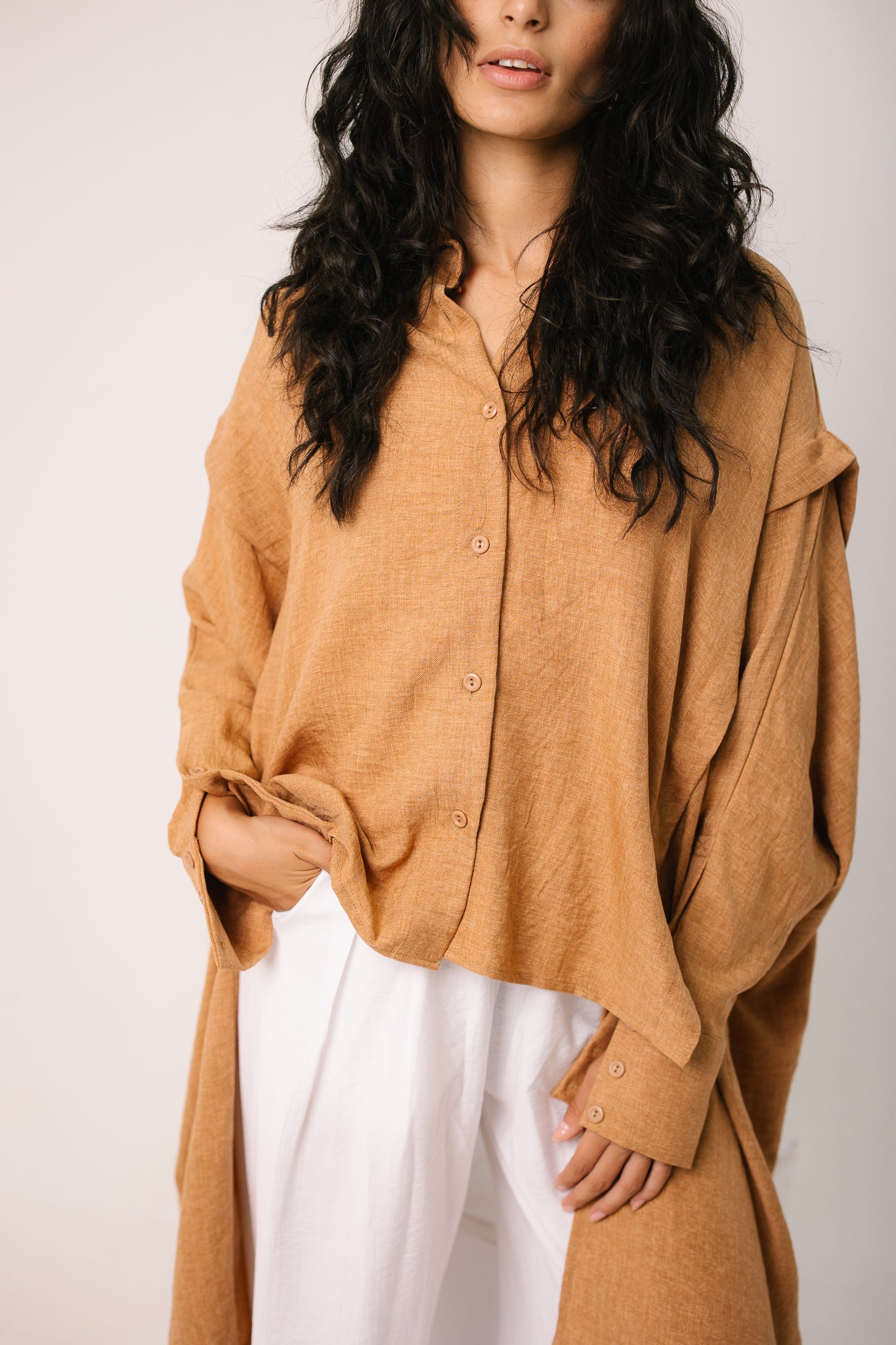 Layered Textured Shirt - Camel