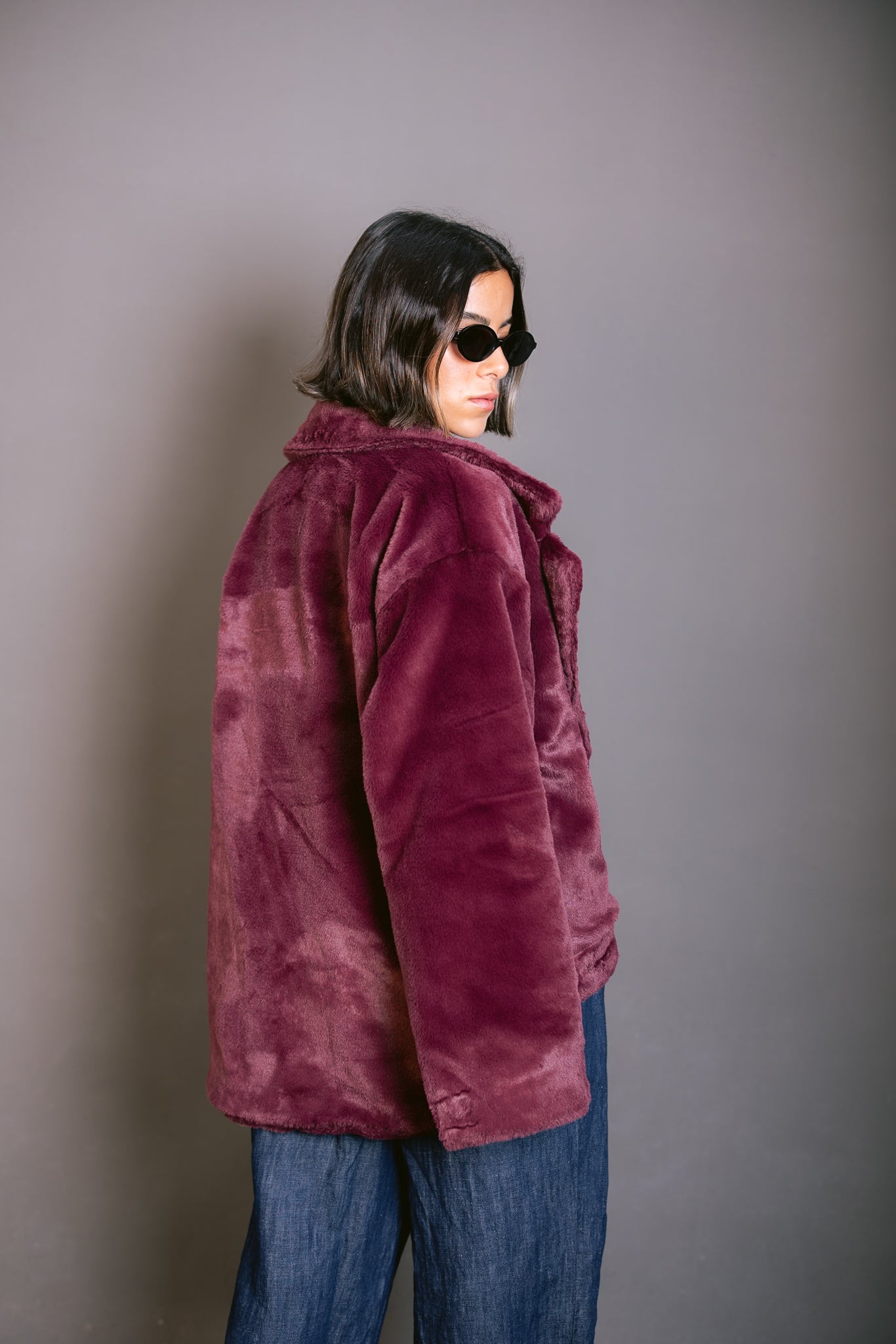 Faux Fur Jacket - Burgundy