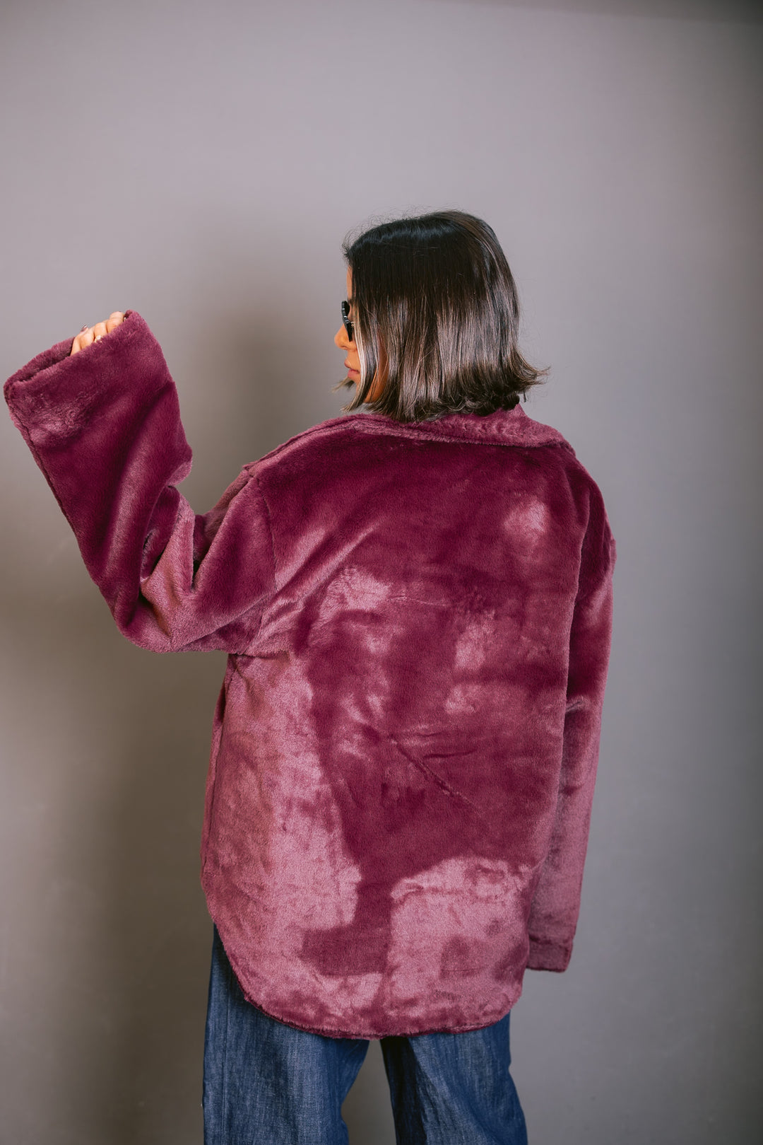 Faux Fur Jacket - Burgundy