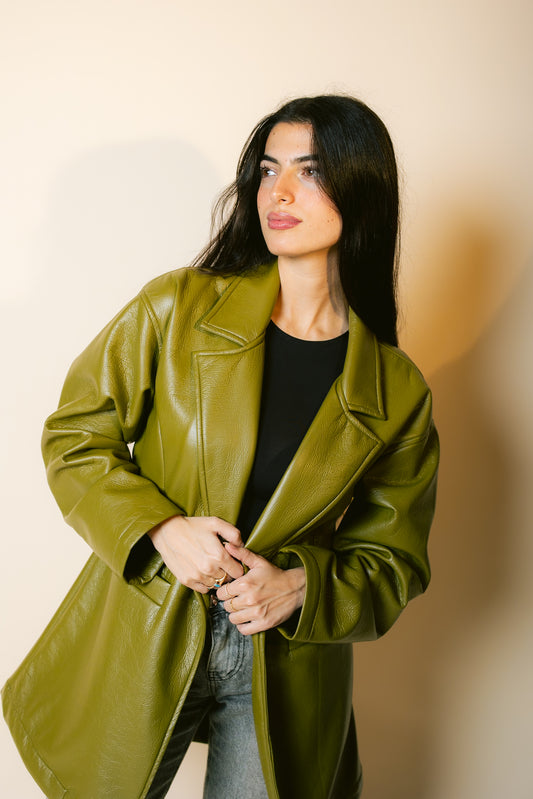 Tailored Leather Blazer - Avocado