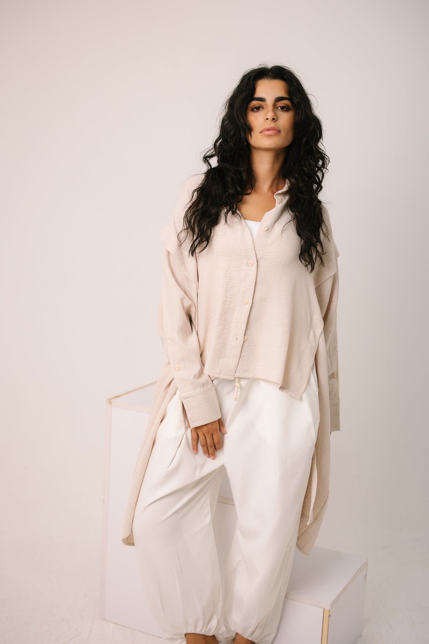 Layered Textured Shirt - Beige