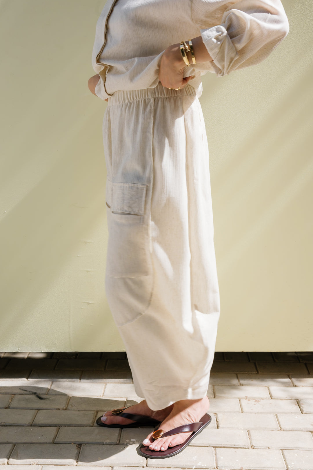 Breeze Balloon Linen Pants - Offwhite