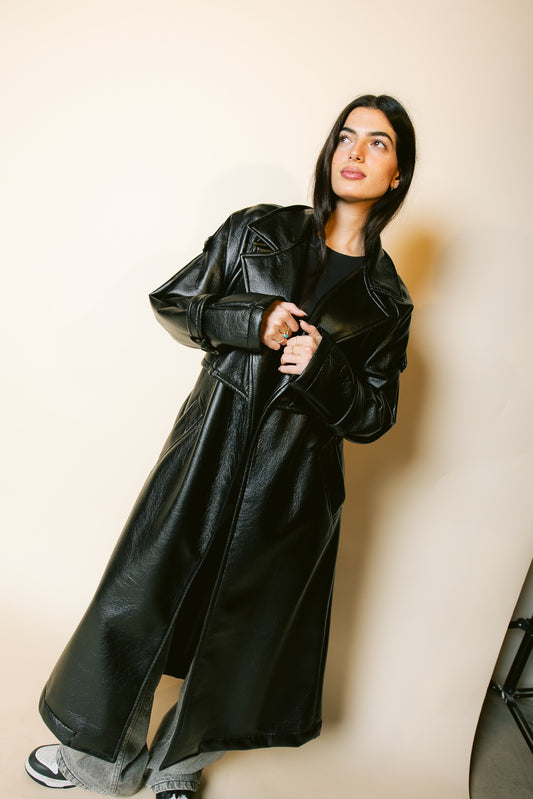 Leather Trench Coat - Black