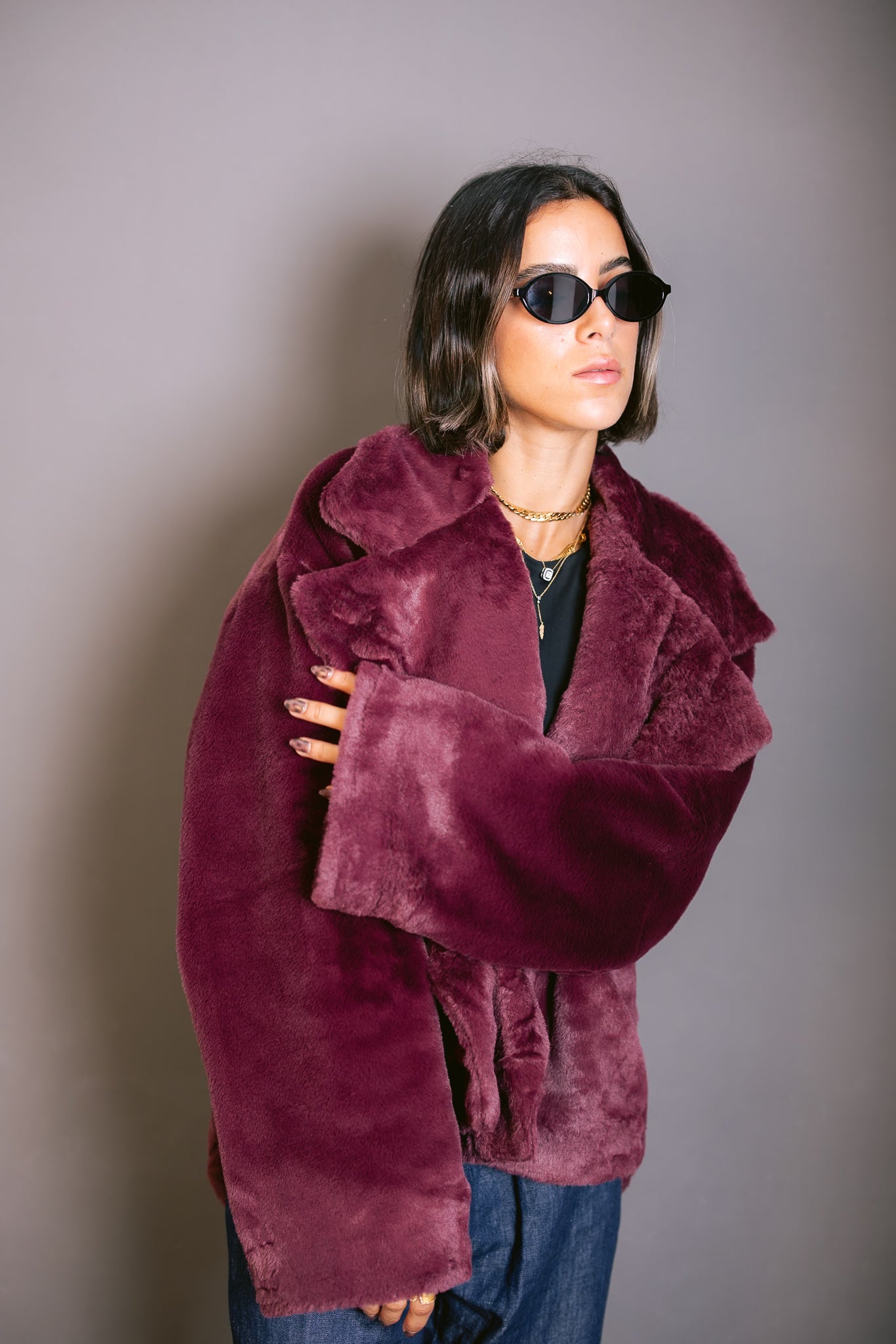 Faux Fur Jacket - Burgundy