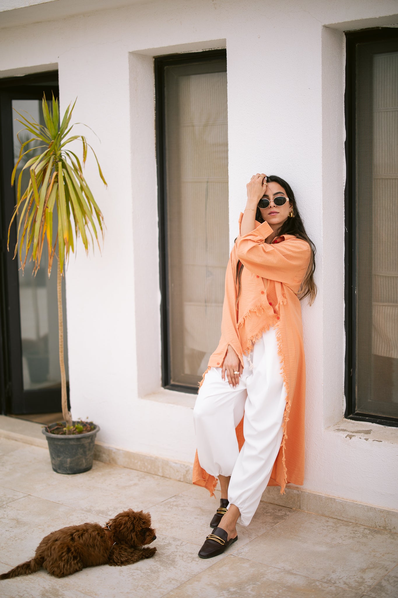 Fringed Sided Shirt in Orange