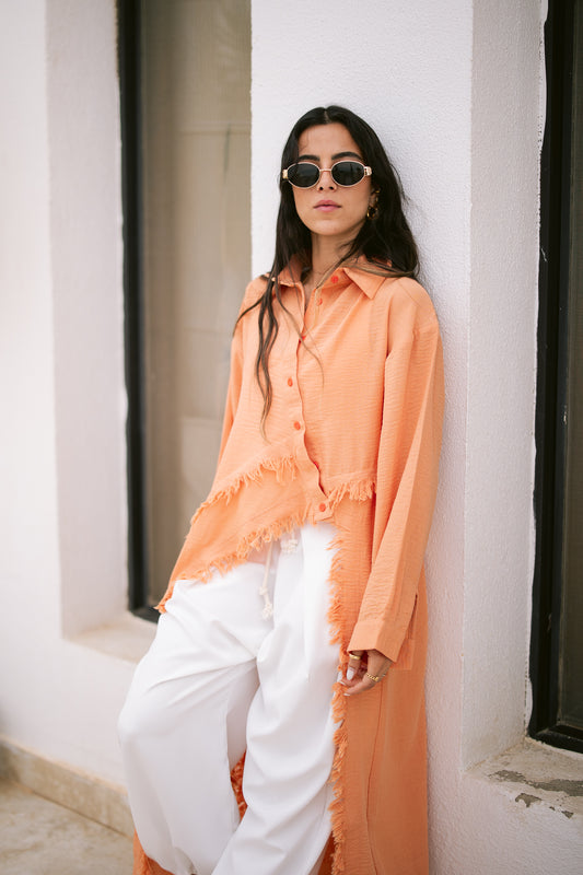 Fringed Sided Shirt in Orange