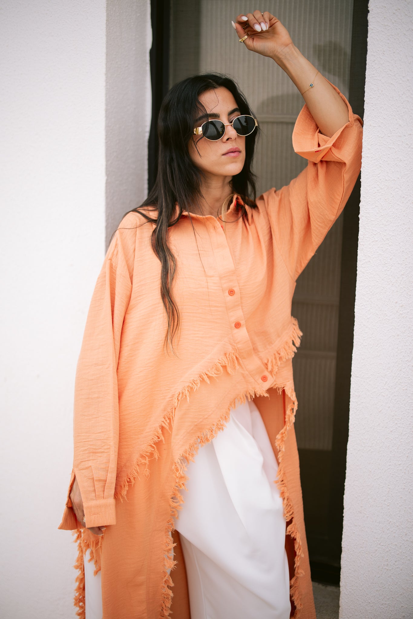 Fringed Sided Shirt in Orange