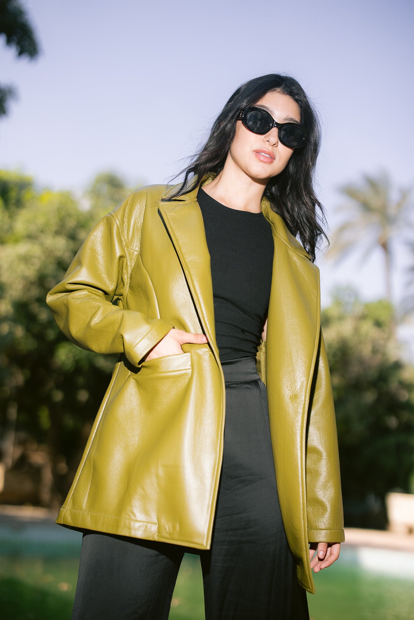 Tailored Leather Blazer - Avocado