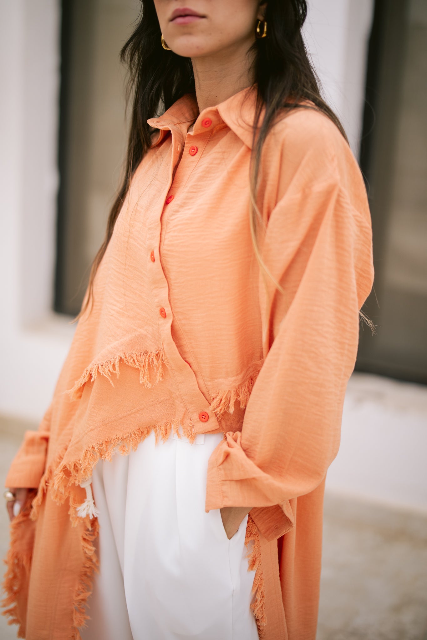 Fringed Sided Shirt in Orange