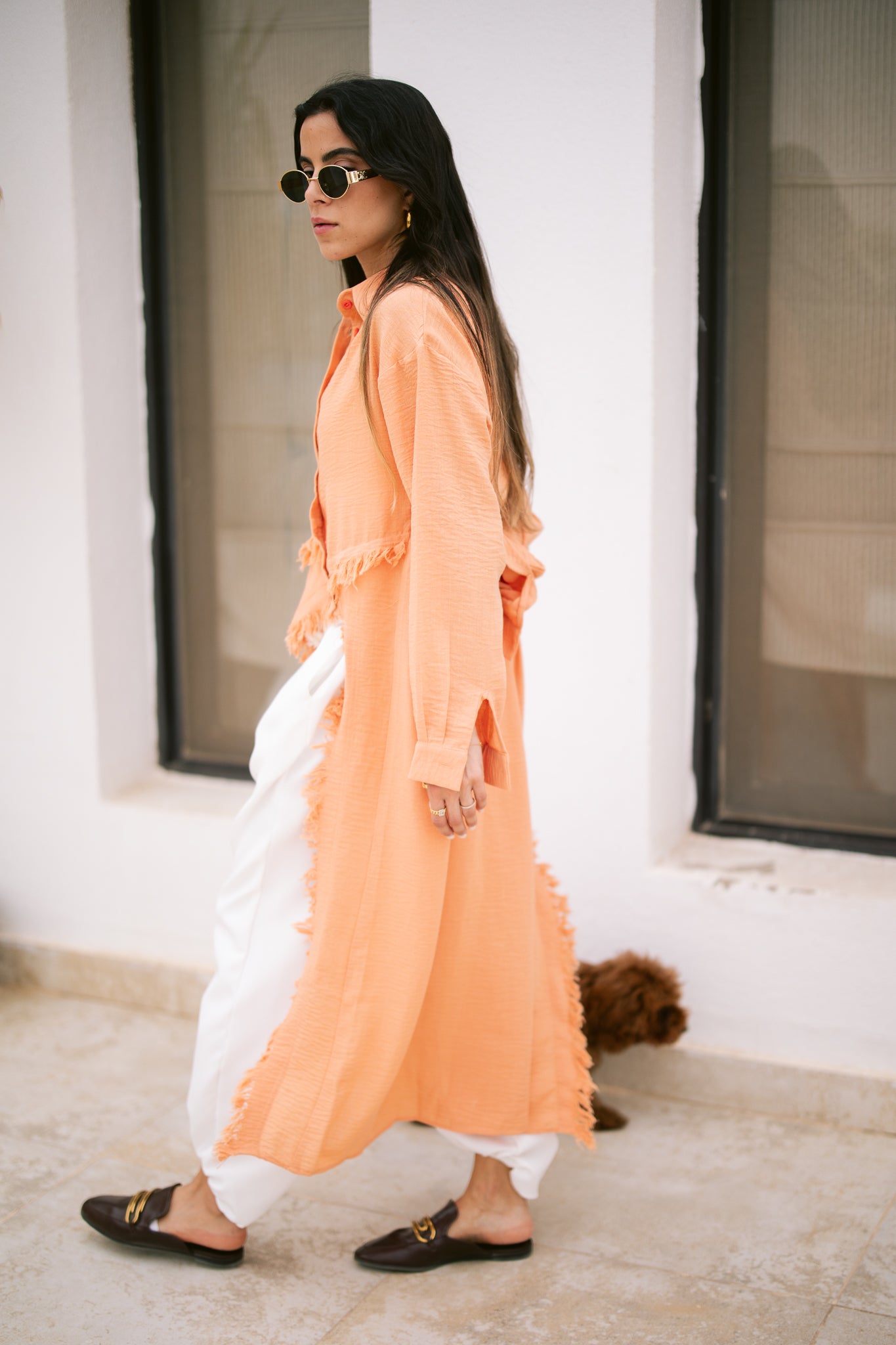 Fringed Sided Shirt in Orange