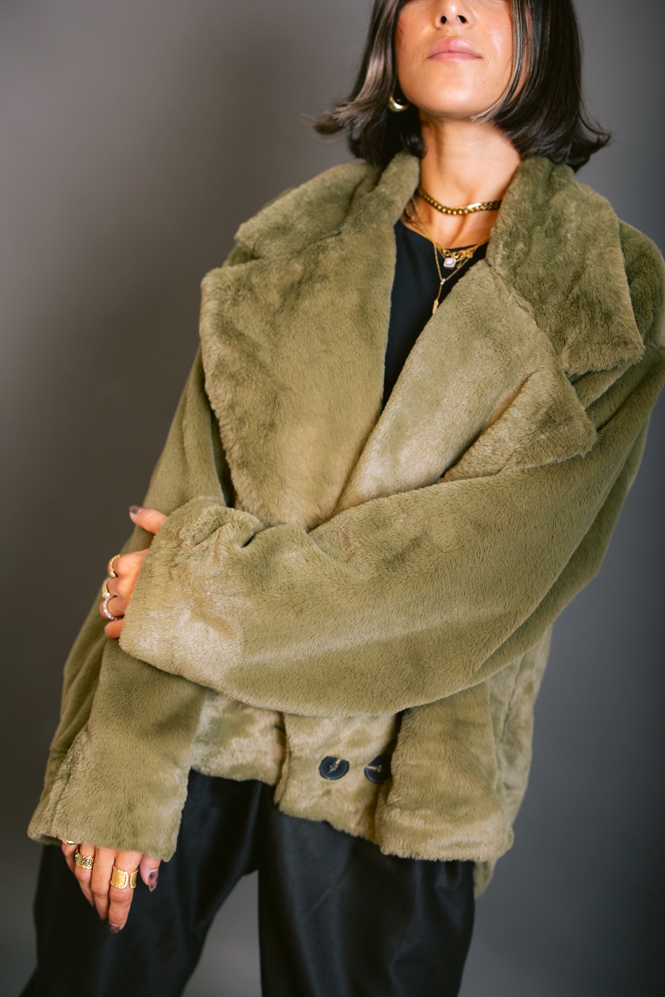 Faux Fur Jacket - Olive