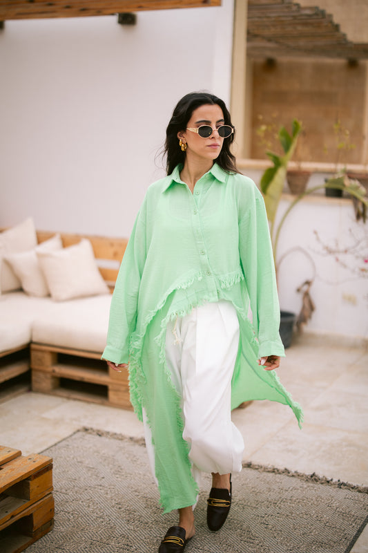 Fringed Sided Shirt in Green