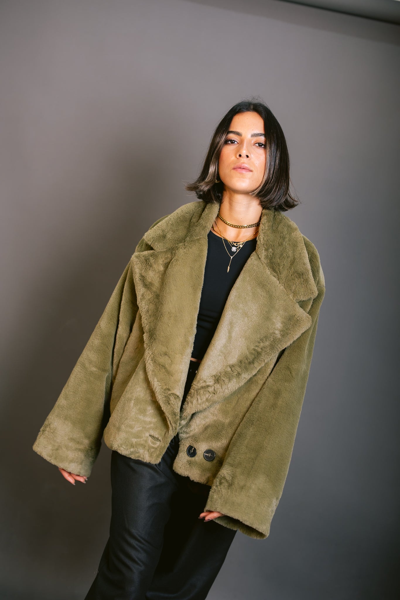 Faux Fur Jacket - Olive