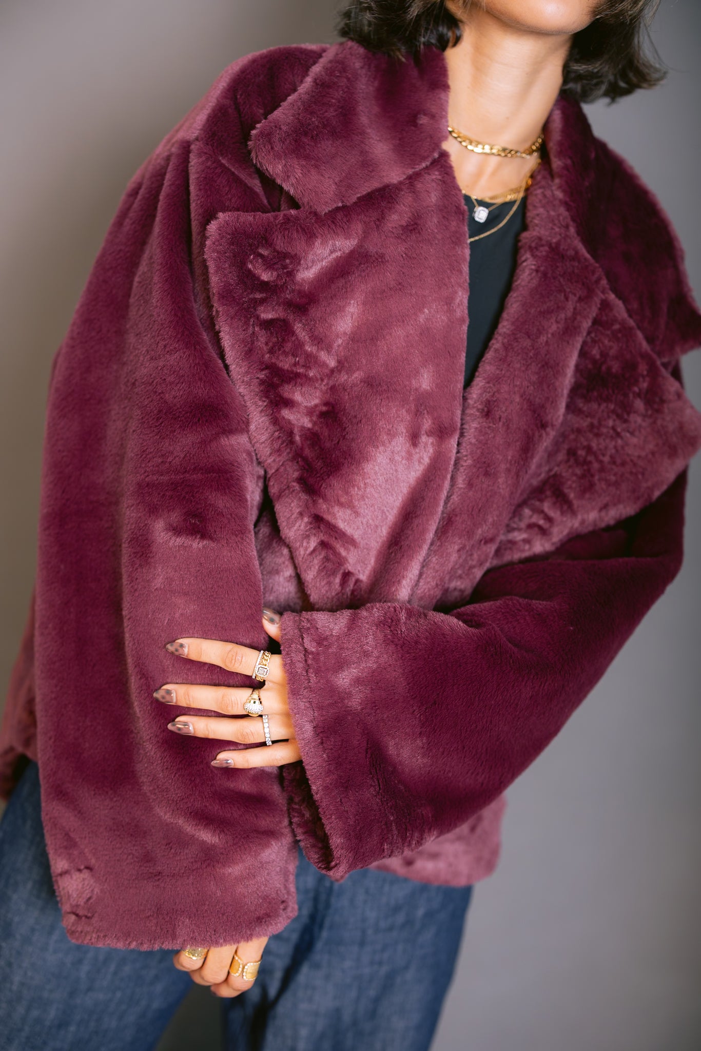 Faux Fur Jacket - Burgundy