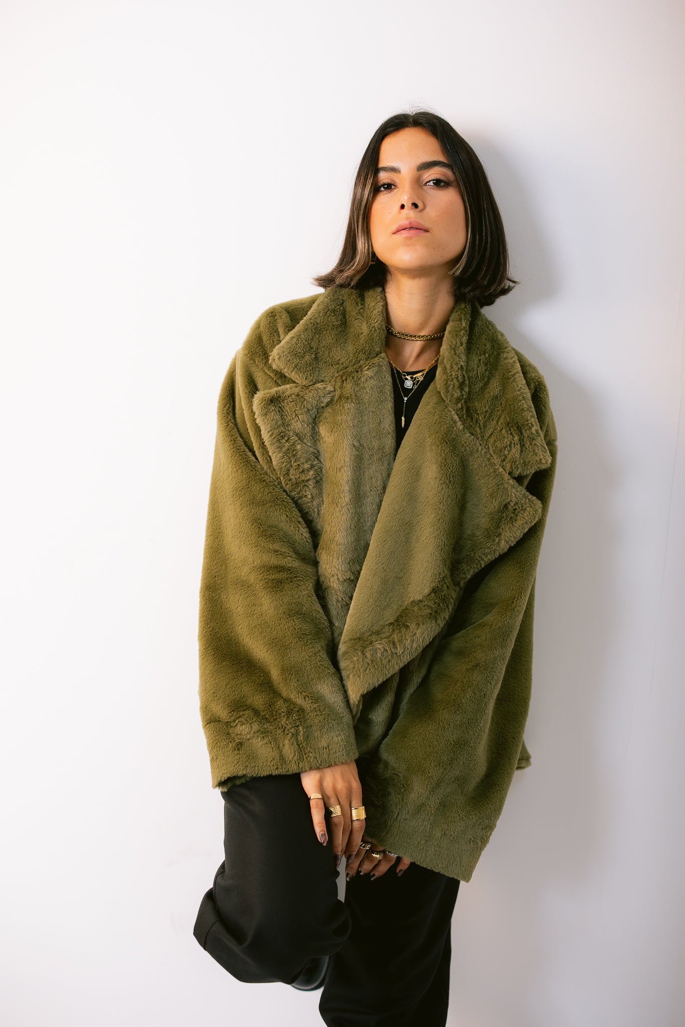 Faux Fur Jacket - Olive