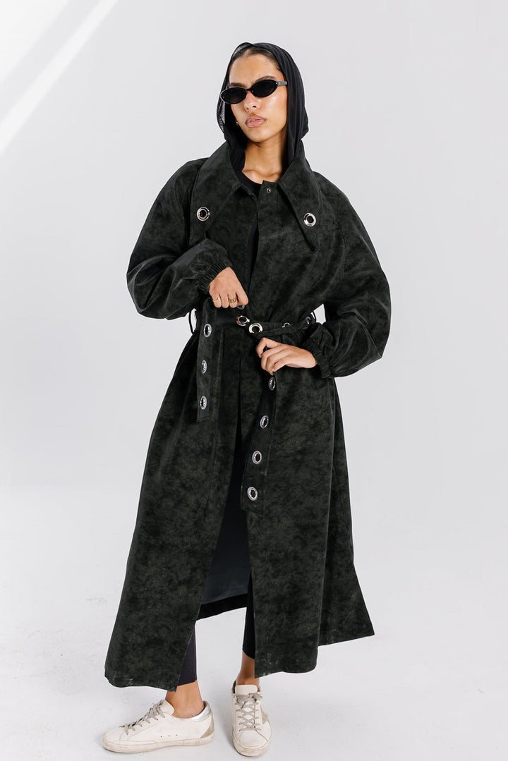 Matte Leather Coat - Olive