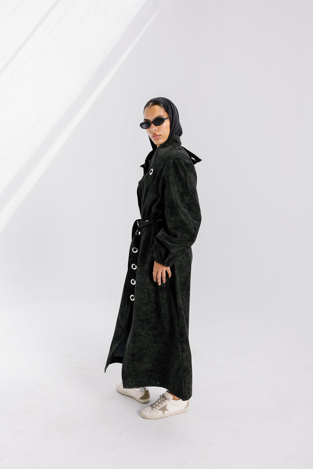 Matte Leather Coat - Olive