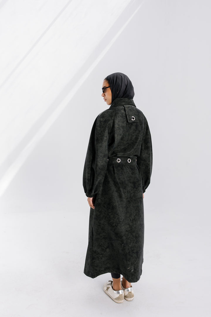 Matte Leather Coat - Olive