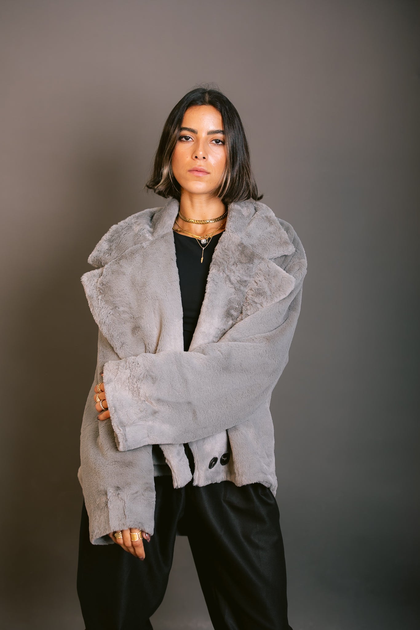 Faux Fur Jacket - Grey