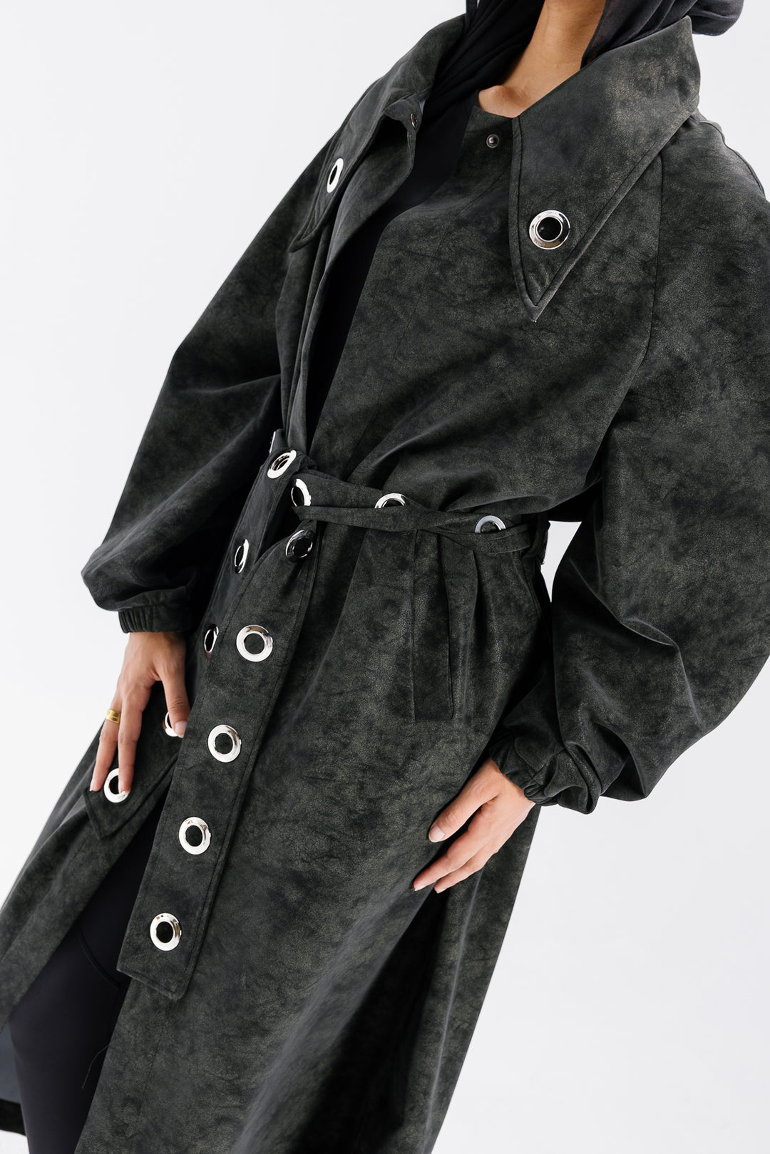 Matte Leather Coat - Olive