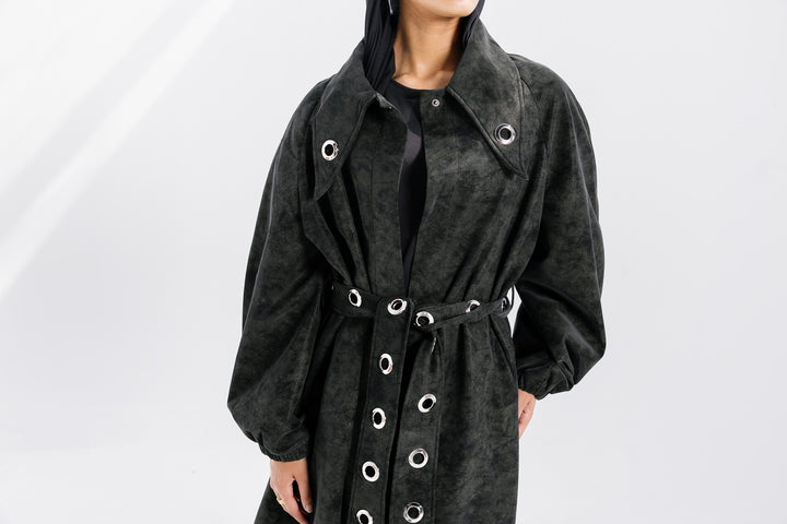 Matte Leather Coat - Olive