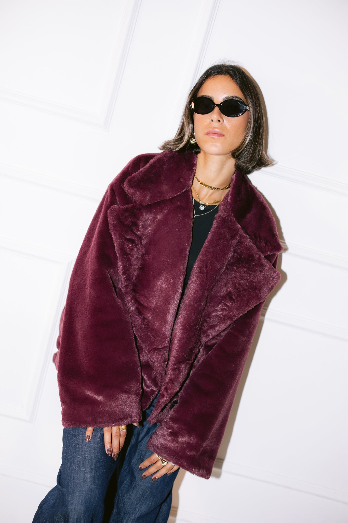 Faux Fur Jacket - Burgundy