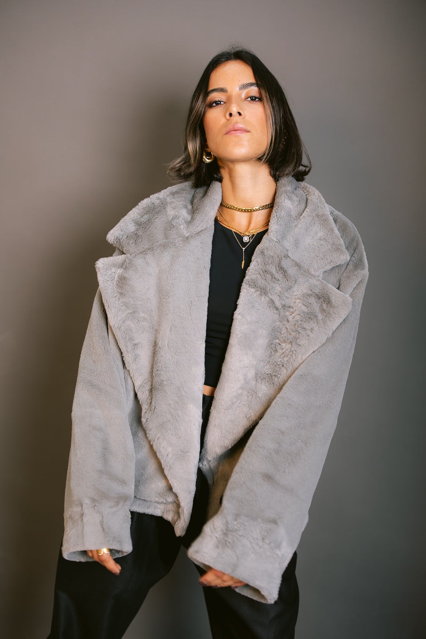 Faux Fur Jacket - Grey