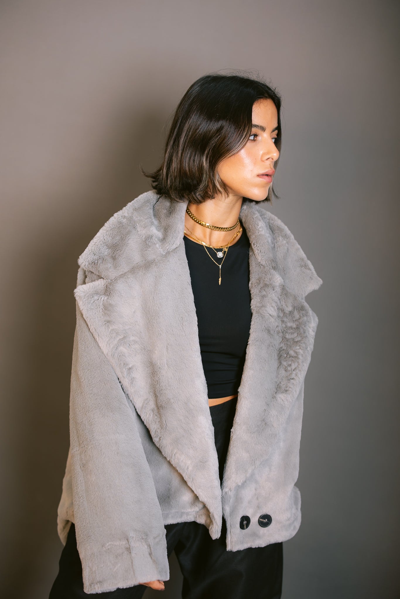 Faux Fur Jacket - Grey