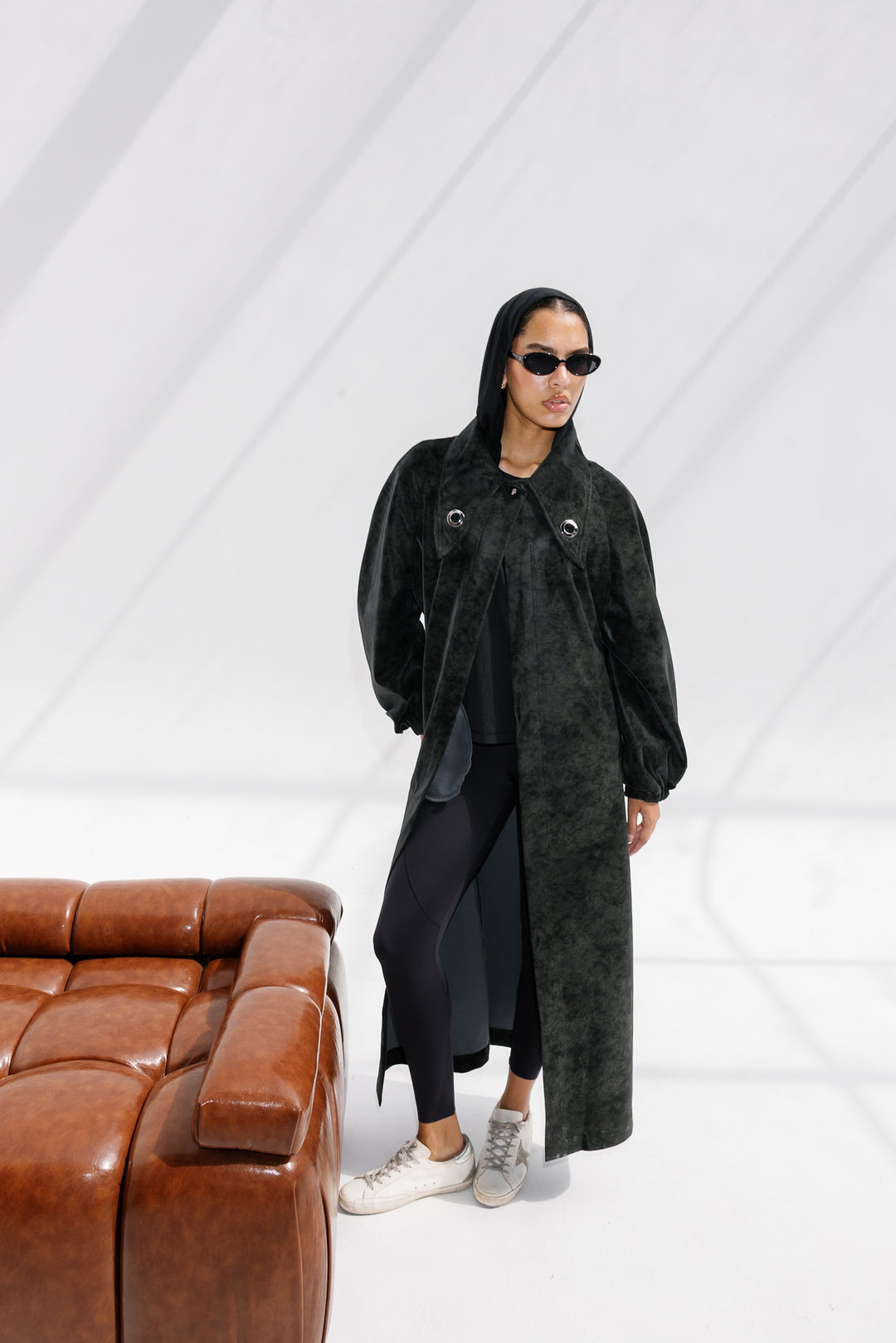 Matte Leather Coat - Olive