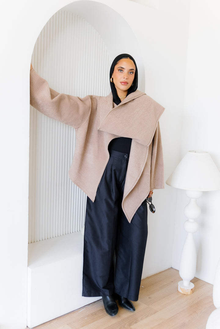 Scarfed Wool Jacket - Beige