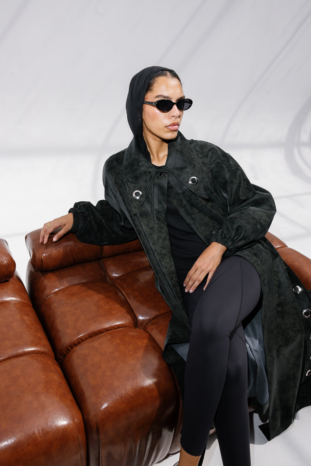 Matte Leather Coat - Olive