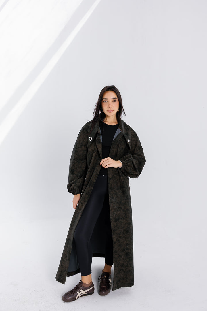 Matte Leather Coat - Brown