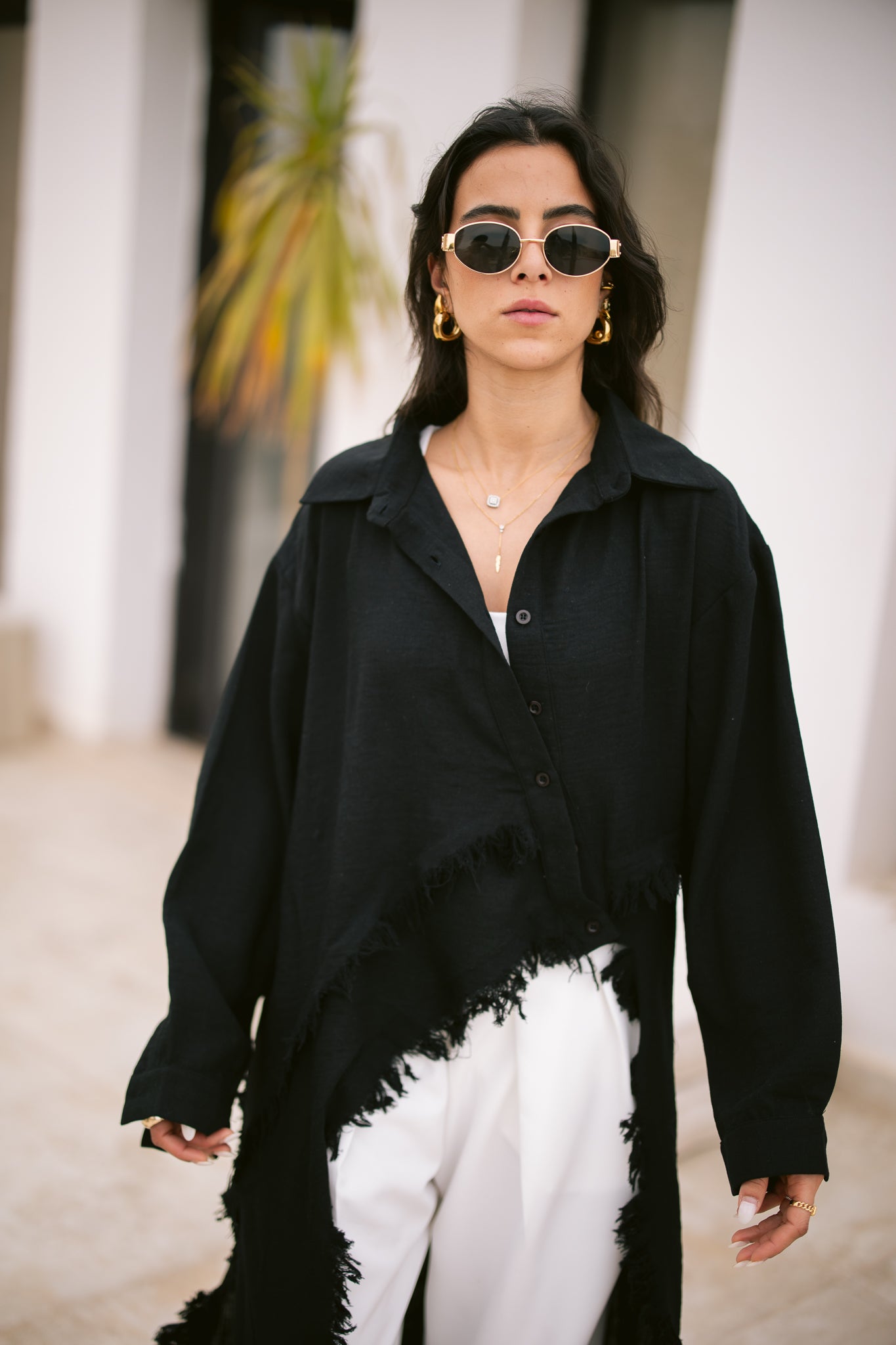 Fringed Sided Shirt in Black