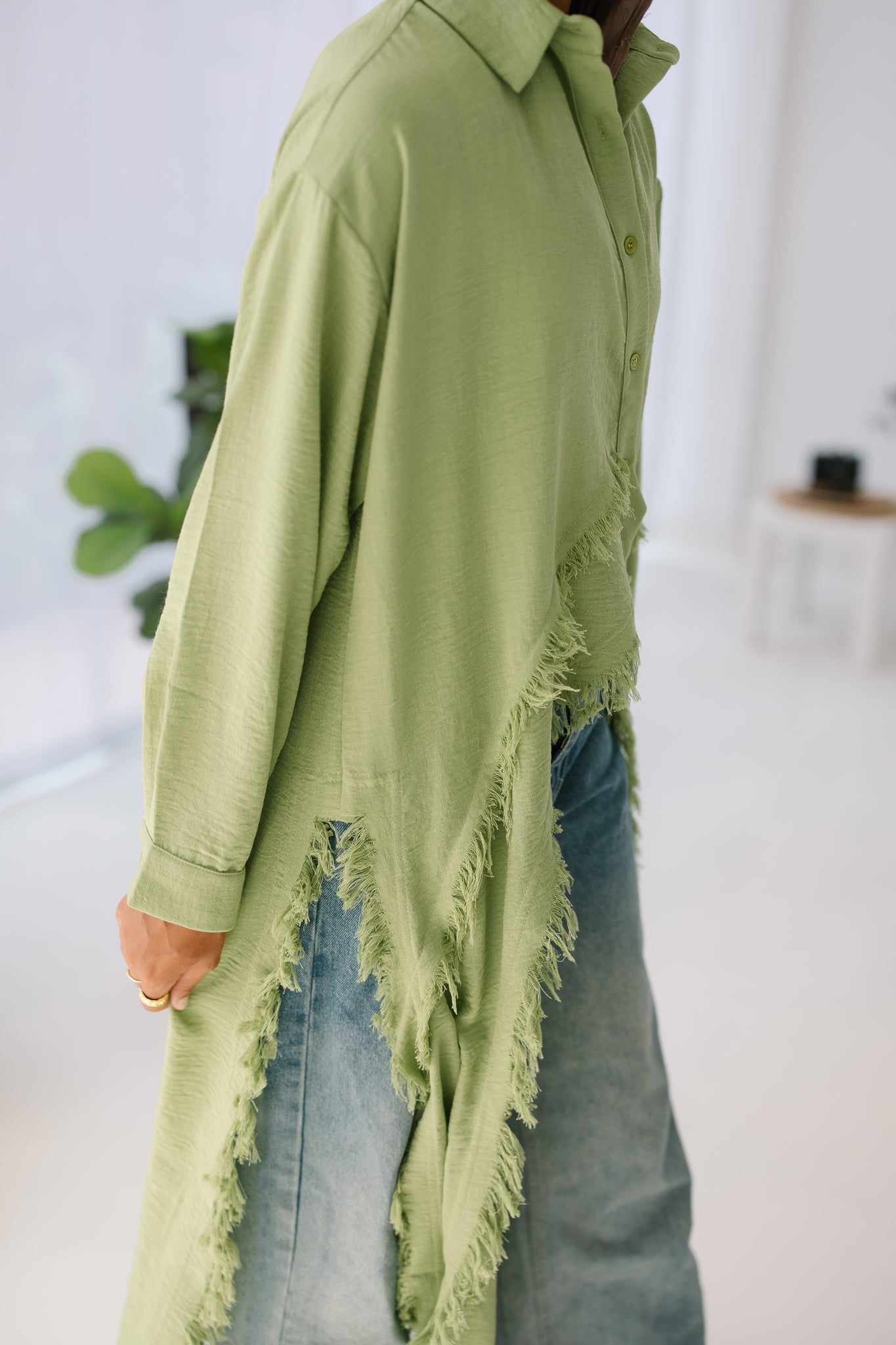 Fringed Sided Shirt in Olive "New Color"