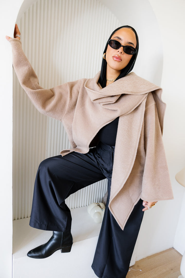 Scarfed Wool Jacket - Beige