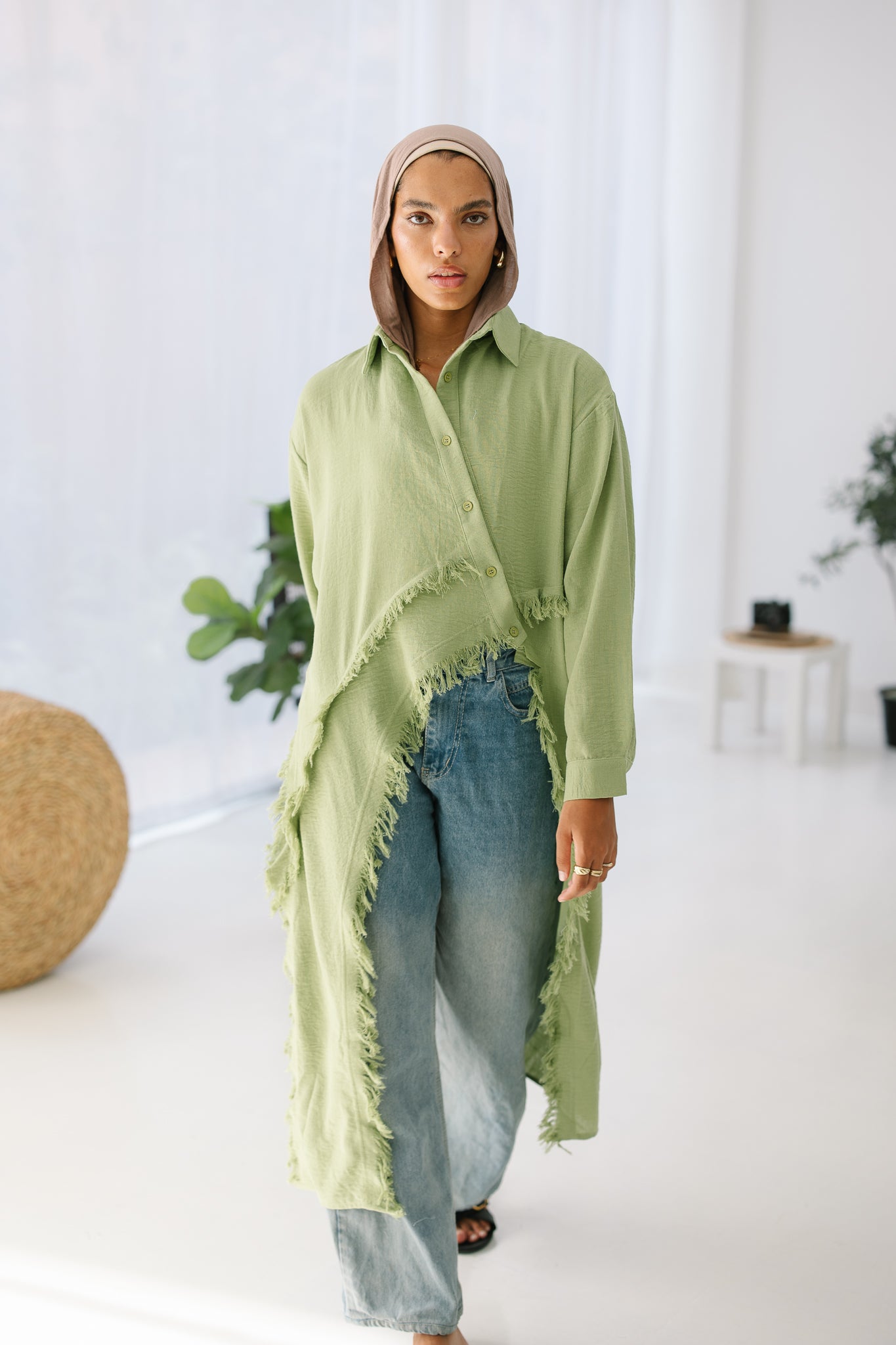 Fringed Sided Shirt in Olive "New Color"