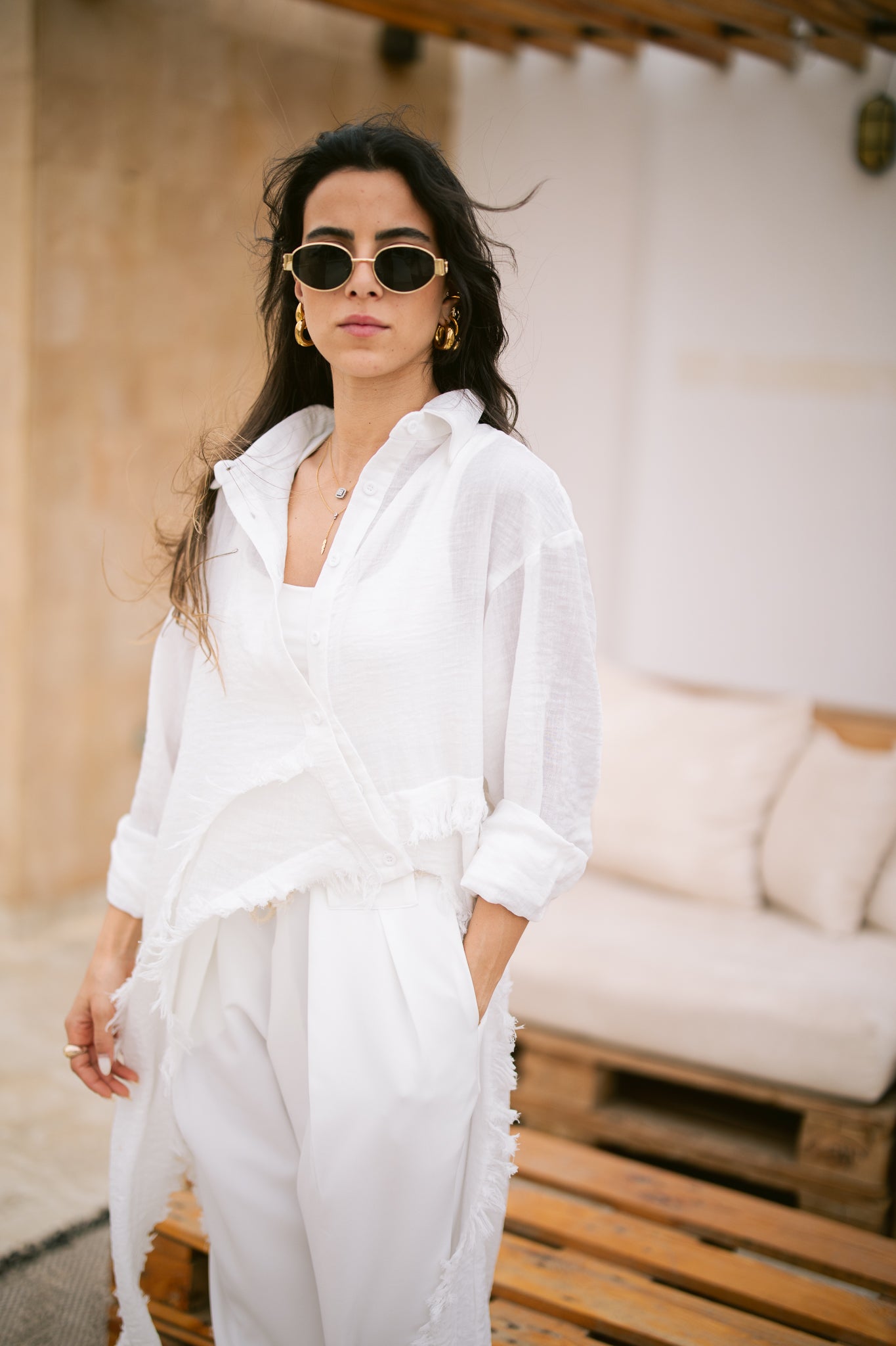 Fringed Sided Shirt in White