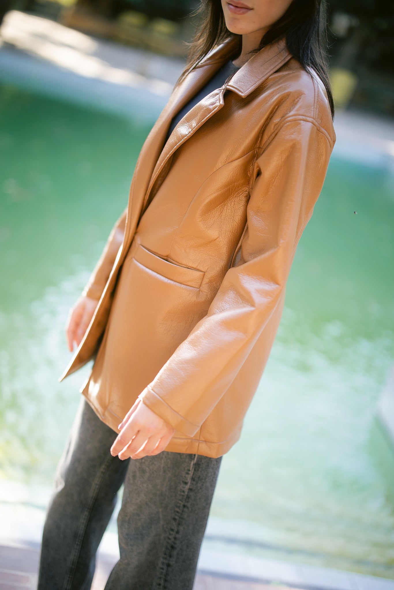 Tailored Leather Blazer - Camel