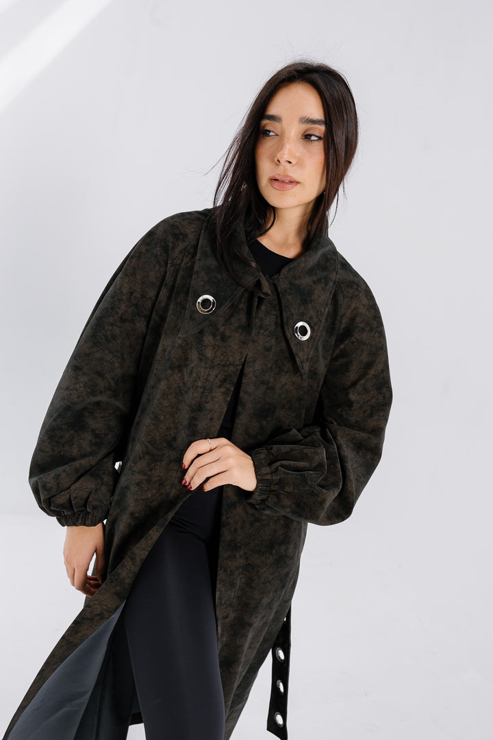 Matte Leather Coat - Brown