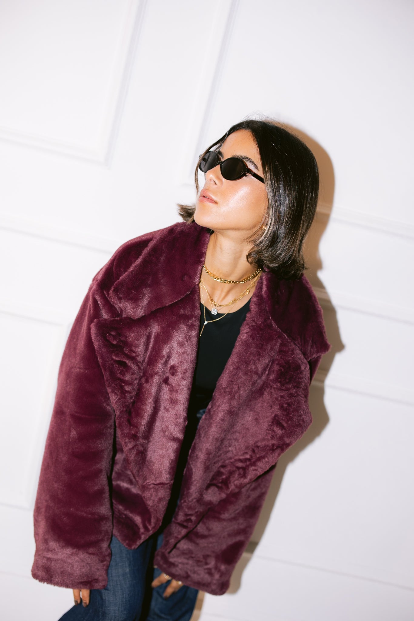 Faux Fur Jacket - Burgundy