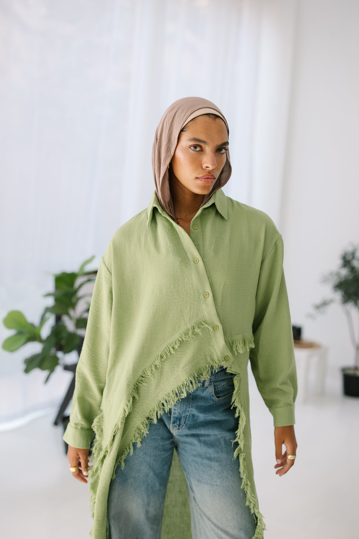 Fringed Sided Shirt in Olive "New Color"