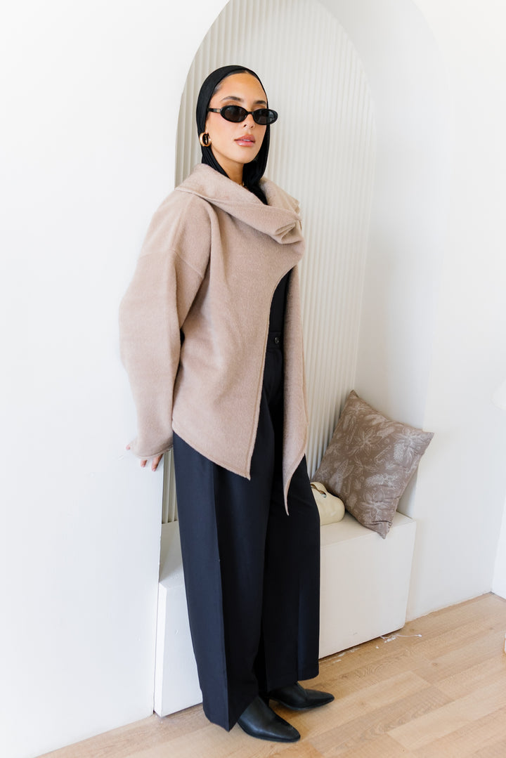 Scarfed Wool Jacket - Beige